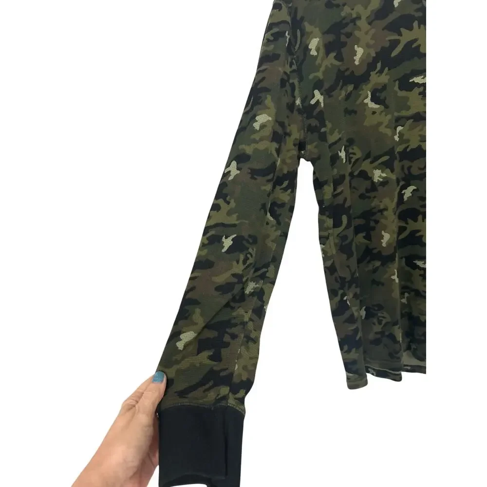 Polo Ralph Lauren Fitted Camo Waffle Knit Thermal Shirt XL Y2K Grunge Streetwear